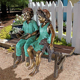 Design Toscano Read to Me Boy and Girl on Bench Cast Bronze Garden Statue