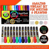 Liquid Chalk Markers - 26 Assorted Neon & Metallic Colors | Chalkboard Safe Dustless Wet Erase Paint Pens | Fine Tips for Blackboard, Glass & Windows, Bistro & Restaurant Menu Board Use, Kids Art