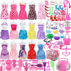 SOTOGO 106 Pieces Doll Clothes and Accessories for 11.5 Inch Girl Doll Include 15 Pieces Handmade Doll Grown Outfits Fashion Party Dresses, 90 Pieces Different Doll Accessories and Storage Bag