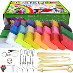 Polymer Clay Starter Kit, CiaraQ 24 Colors Safe and Nontoxic DIY Modelling Moulding Clay, Baking Clay Blocks, 5 Sculpting Tools and Accessories