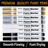 White Paint Pen, 8 Pack 0.7mm Acrylic Paint Pens with 2 White 2 Black 2 Gold 2 Silver Paint Pen Permanent Marker for Wood Rock Fabric Metal Plastic Ceramic Acrylic Paint Markers Extra Fine Tip