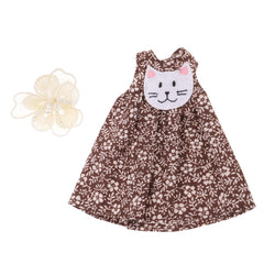 MonkeyJack 1/6 Cute Floral Cat Face Sleeveless Dress with Hairpin Outfit For 12'' Neo Takara Blythe Dolls Clothes Chocolate