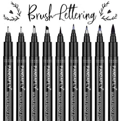 Set of 9 Hand Lettering Pens, Black Calligraphy Ink Pen for Signature, Beginners Writing, Brush Lettering, Art Drawing, Water Color Illustrations, Bullet Journaling and More (9 Size)