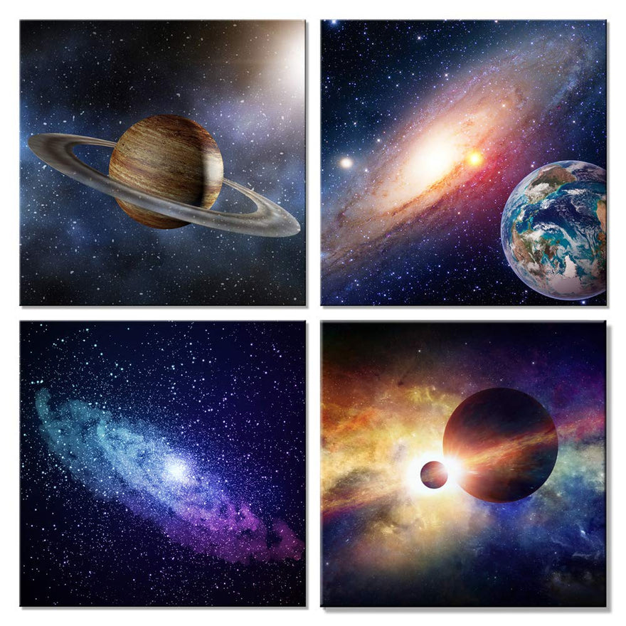 Wieco Art Star Sky Space Canvas Paintings Wall Art Large Modern 4 Piece Universal Magic Power Astronomy Pictures Artwork Stretched and Framed Giclee Canvas Prints for Living Room Home Decor