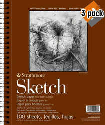 Strathmore 400 Series Sketch Pad, 9"x12" Wire Bound, 100 Sheets - 3 Pack