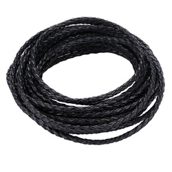 Boruo Brand 3mm Round Folded Bolo PU Braided Leather Cord for Necklace Bracelet Jewelry Making (5m Black Color)