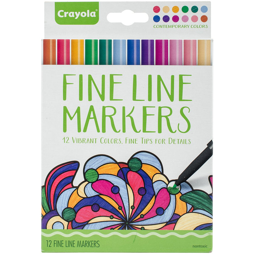 Crayola Aged Up Adult Coloring 12ct Fine Line Markers, Contemporary Colors