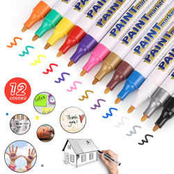 Acrylic Metallic Markers Paint Pens, Permanent Paint Markers for Rock, Wood, Metal, Plastic, Glass, Canvas, Ceramic & More! Medium Tip with Quick Dry, Water Resistant Ink(12 Pack)