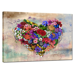 sechars - Love Heart Wall Decor Abstract Vintage Flower Painting Art for Home Living Room Bedroom Decor Fashion Love Posters Gallery Canvas Wrapped Ready to Hang (16x24inch)