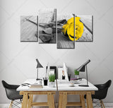 Yellow Grey Rose Flower Black White Floral Canvas - Split 4 Part - 51 Inches Wide,4 Panel Canvas Prints Artwork Modern Paintings Wall Art Home Decoration Stretched and Framed Ready to Hang