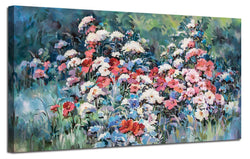 Ardemy Canvas Wall Art Flowers Rustic Picture Colorful Countryside Painting Large Size Rustic Abstract Colorful Floral Artwork Framed 48"x24" for Living Room Bedroom Home Office Decor