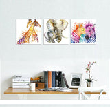 Visual Art Decor Abstract Animals Canvas Wall Art Zebra Giraffe Elephant Wall Decal Art Animals Watercolor Painting Prints Decor for Bedroom Living Room Classroom Gift for Kids
