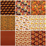 10 Pieces Fall Cotton Fabrics 19.7 x 19.7 Inch Thanksgiving Fat Quarter Bundles Pumpkin Fabric Squares Autumn Turkey Maple Plaid Patchwork Thanksgiving Patterns for DIY Crafts Quilting Sewing Supplies