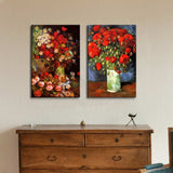 Famous Oil Painting Reproduction Replica Set of 2 Vase with Poppies Cornflowers Peonies and Chrysanthemums Red Poppies by Van Gogh ped - Canvas Art Wall Decor - 16" x 24" x 2 Panels
