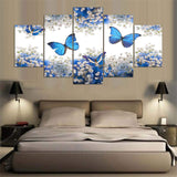 DOLUDO Canvas Painting Poster Wall Picture for Living Room Wall Art 5 Panel Blue Butterfly Home Decor Frames Modular Pictures