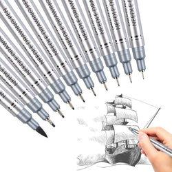 Xileyw Precision Micro-Line Pens,10 Set Black，Technical Drawing,Brush Lettering, Fineliner, Multiliner, Black Waterproof Archival Ink, Artist Illustration, Anime, Sketching,Manga Pens WritingOffice