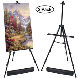 T-SIGN 72 Inches Tall Display Easel Stand, Aluminum Metal Tripod Art Easel Adjustable Height from 22-72 Inches, Extra Sturdy for Table-Top/Floor Painting, Drawing and Display with Bag, 2-Pack Black