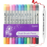 Dyvicl Watercolor Dual Brush Pens - 12 Colors Watercolor Markers with Fineliner 0.4 Markers Pen Set for Adult Coloring Books, Bullet Journal, Drawing, Highlighting, Sketching, Doodling, Lettering
