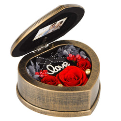 Gift for Valentine's Day- Handmade Preserved Fresh Flower Eternity Rose with musical box, Forever Gift for Women, Wife, Her, Fiancée On Anniversary, Birthday, Valentine's Day, Mother's Day (music&Red)