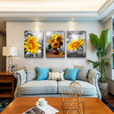 3 Piece Wall Art for Bedroom Canvas Prints Artwork Bathroom Wall Decor Black and White Sunflower wall decorations for Living Room,16x24 inch/piece,3 Panels Pastoral scenery Home decoration painting