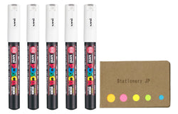 Uni Posca Paint Marker Pen PC-1M, Extra Fine Point, White Ink, 5-pack, Sticky Notes Value Set