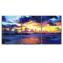 wall26 - 3 Panel Canvas Wall Art - Oil Painting Style Colorful Seascape - Giclee Print Gallery Wrap Modern Home Decor Ready to Hang - 24"x36" x 3 Panels
