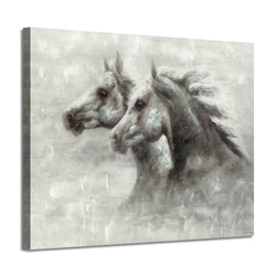 Horse Picture Canvas Wall Art: Black & White Animals Artwork of 2 Running Horses Painting for Bedroom Wall (24'' x 18'' x 1 Panel)