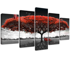Lingula Art Canvas Painting Trees Landscape Modern Decor Black White Wall Art with Framed Red Tree Landscape Canvas Prints Home Decorations Wall Decor Giclee 5 Panels