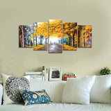 Wieco Art Giclee Canvas Prints Wall Art Autumn Love Picture by Oil Paintings Reproduction for Bedroom Kitchen Home Decorations Modern 5 Panels Framed Abstract Landscape Forest Photo Printed Artwork