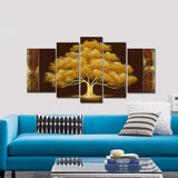 Wieco Art Golden Tree Large 5 Panels Modern Flowers 100% Hand Painted Stretched and Framed Abstract Life Floral Oil Paintings on Canvas Wall Art Work Ready to Hang for Bathroom Kitchen Home Decor L