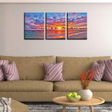 Natural art Ocean Painted by Sunset Glow Pictures for Dinning Room Office Bar Wall Decor Seascape Prints Wall Art Framed 12x16 Inch 3 Panels