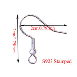 925 Sterling Silver Earring Hooks French Wire Hooks Fish Hook Earrings Jewelry Findings Parts DIY Making, 40pcs/20 Pairs