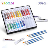 Acrylic Paint Set, NASUM 24 Color Tubes of 0.4 oz (12 ml) & 6 Painting brush, Art Set for Kids, Students, Beginners, Artists, Craft Supplies Painting Ceramic, Glass, Wood, Fabric, Canvas