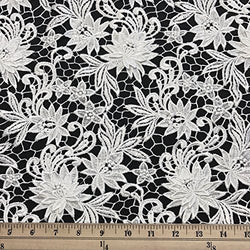 Magnolia Guipure Corded French Lace Embroidery Fabric 52" wide Many Colors (White)