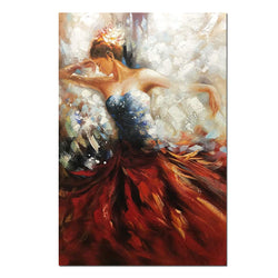 Boiee Art,32x48inch Hand Painted Red Derss Sexy Dancing Girl Vertical Oil Painting Abstract Canvas Wall Art Contemporary Artwork Figure Fine Art Wood Inside Framed Ready to Hang for Living Room