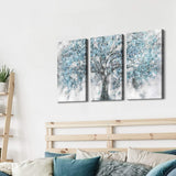 Abstract Tree Artwork Wall Art: Blue Painting Hand Painted Picture on Canvas for Living Room (26'' x 16'' x 3 Panels)