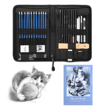 GHB 41Pcs Drawing Pencils Sketching Set Graphite Charcoal Pencils Art Supplies with Pop-Up Stand Erasers Zippered Carry Case Sketch Book