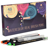 GC Quill Brush Pens-48 Colors Flexible Nylon Brush Tips- Nontoxic Paint Markers for Watercolor Painting, Coloring, Calligraphy, Drawing- Great Gift for Artists, Beginner Painters with 2 Water Brushes
