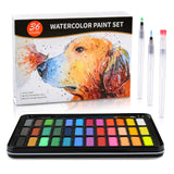 Watercolor Paint Set- 36 Joyful Colors in a Lightweight Metal Case - 1 Detail Paint Brush-3 Water Brush Pens-8 pcs 300G Watercolor Papers in a Great Gift Box for Thanksgiving Christmas
