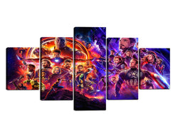 Framed Canvas Art Print, Avengers Endgame Infinity War Iron Man Hulk Thor Captain America Thanos Carol Danvers Black Widow Nebula Hawkeye - 5 Panel (60X32 inches)