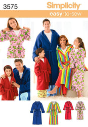Simplicity Easy-to-Sew 3575 Bathrobe Sewing Pattern for Adults and Children, XS-L and XS-XL