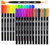 Dual Tip Calligraphy Brush Marker Pens, 24 Brush and Fine Tip Art Marker for Journal, Hand Lettering, Coloring Book, Planner