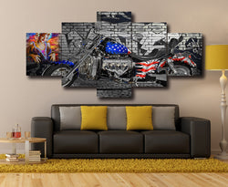 Vintage Moto with American Flag Painting Black Red Canvas 5 Panel Framed Modern Contemporary Posters and Prints Marilyn Monroe Wall Art for Living Room Home Decor Gallery-wrapped Artwork(60''Wx40''H)