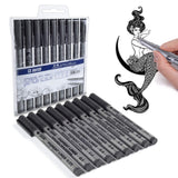 Black Micro drawing Pens - Waterproof Archival Ink, Sketching, Anime, Illustration, Technical Drawing, Comic Manga Scrapbooking and School Using, fineliner pen 9Pcs/Set