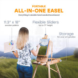 Portable Art Easel for Painting and Drawing - Professional Studio Quality, Adjustable, French Style Wooden Artist Easel with Storage Drawer Sketchbox - Indoor Outdoor Field Easel for Adults
