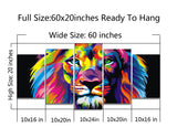 Modern Painting Canvas Wall Art Art Prints - 5 Panel Colorful Lion Art Pictures Print On Canvas Decoration Home and Bathroom Wall
