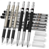 Nicpro 6PCS Mechanical Pencils, 3 PCS Metal Automatic Drafting Pencil 0.5 mm & 0.7 mm & 0.9 mm and 3 PCS 2mm Graphite Lead Holder (2B HB 2H) For Writing,Sketching Drawing,With 12 Tubes Lead Refills