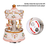 LOVE FOR YOU Music Box for Carousel，3-Horse Merchandise Classic Clockworek Musical Box Best Birthday Gift for Kids，Girls，Friends，Melody Castle in The Sky（Pink-White）