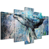 5 Panels Abstract Blue Whale Picture Canvas Prints Modern Wall Art Painting with Stretched and Framed for Home Decoration (12x20inchx2pcs+12x26inchx2pcs+12x32inchx1pcs)