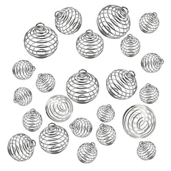 JIALEEY Spiral Bead Cages Pendants, 30 PCs 3 Sizes Silver Plated Stone Holder Necklace Cage Pendants Findings for Jewelry Making and Crafting